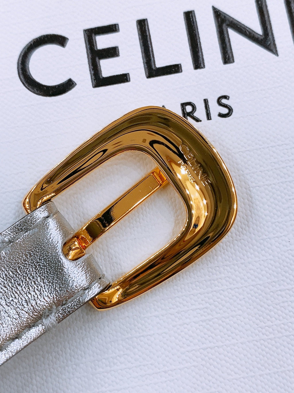 CELINE 25S BELT 18MM WITH ARC DE TRIOMPHE BUCKLE IN SILVER 571503